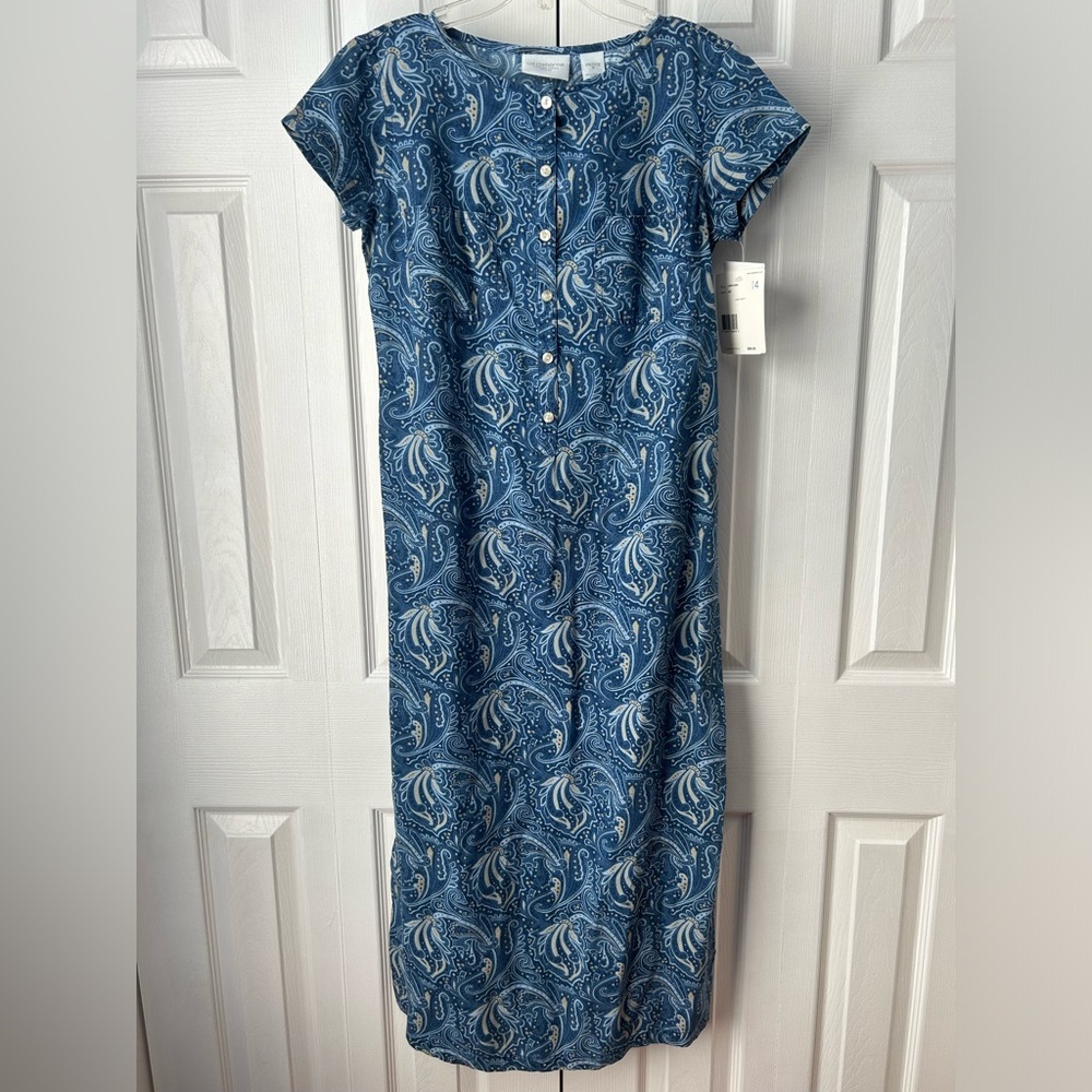 NWT Liz Claiborne Vintage Blue Floral Paisley Button Maxi Summer Dress -…